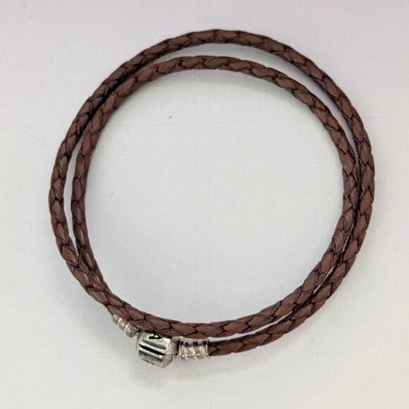 PANDORA Brown Leather Choker Rope Chain Double Wrap Bracelet - Picture 1 of 6